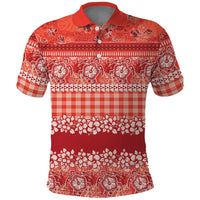 Hawaiian Hibiscus Honu Polo Shirt Red Mele Kalikimaka Palaka Spirit - Polynesian Pride