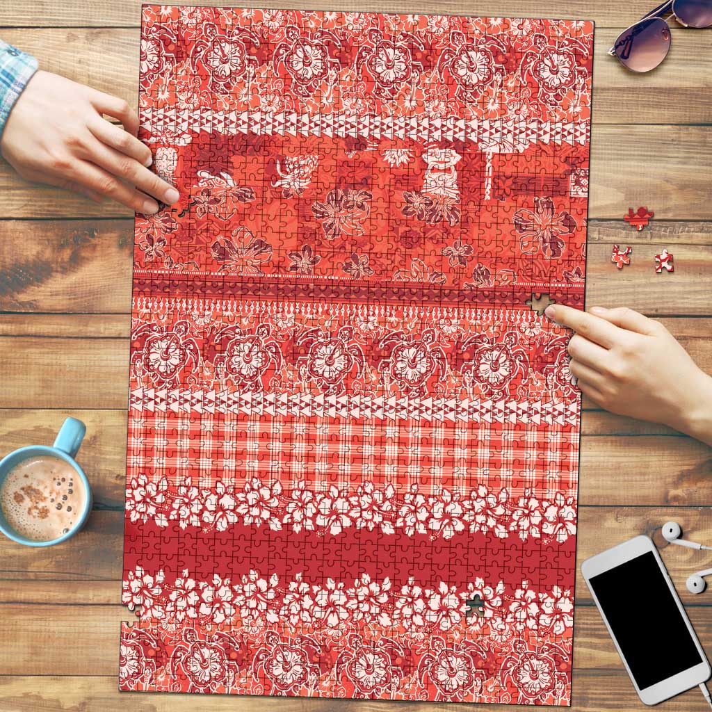 Hawaiian Hibiscus Honu Puzzle Red Mele Kalikimaka Palaka Spirit - Polynesian Pride