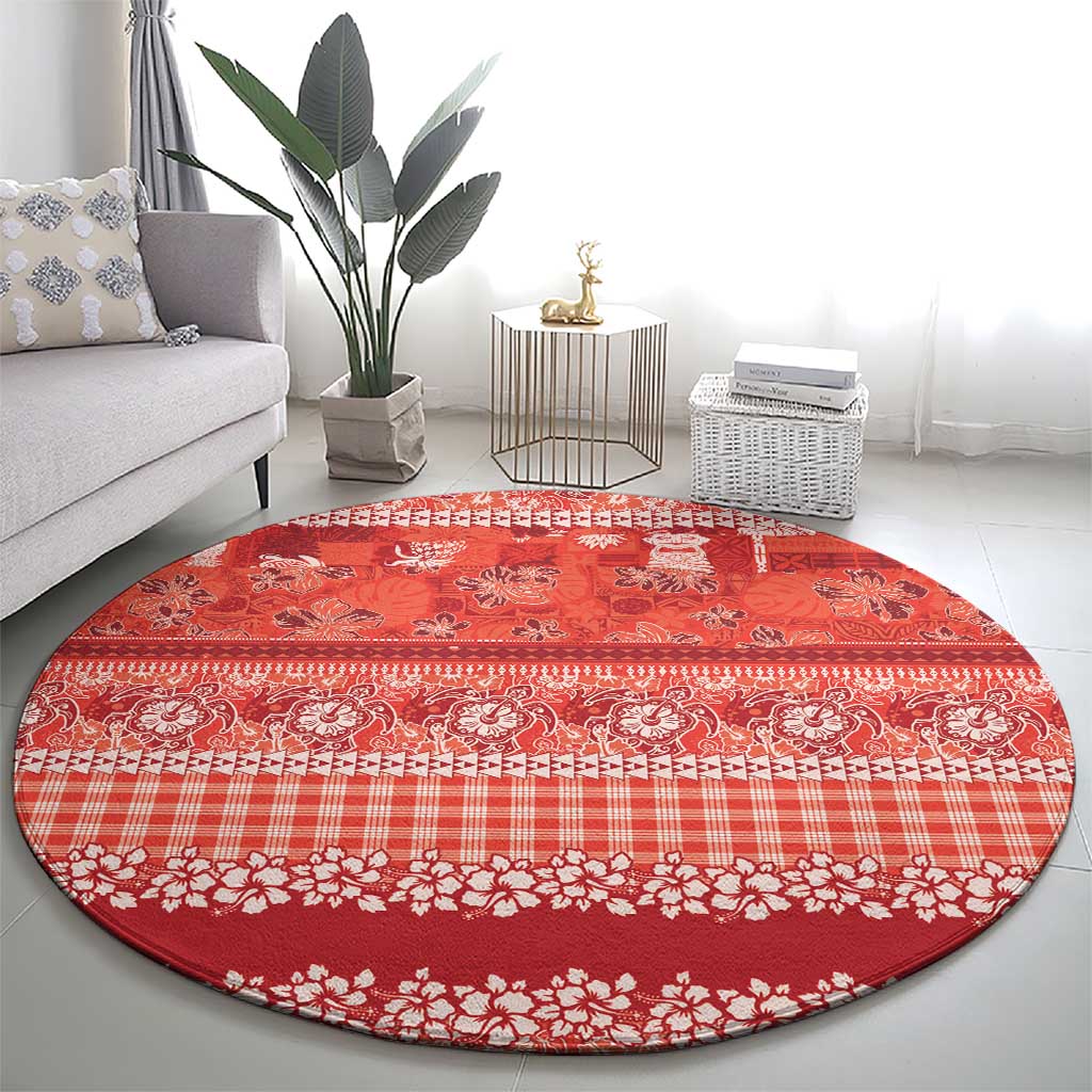Hawaiian Hibiscus Honu Round Carpet Red Mele Kalikimaka Palaka Spirit - Polynesian Pride