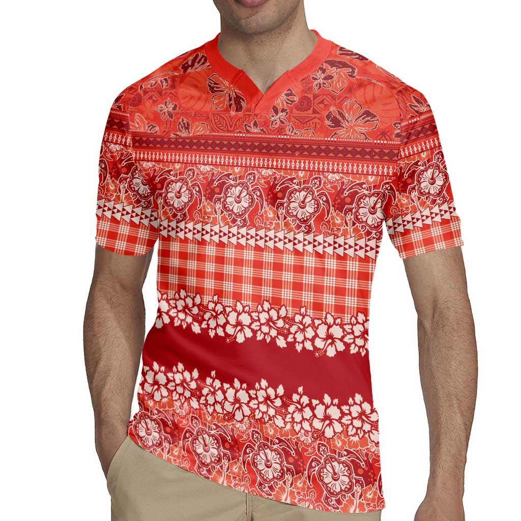 Hawaiian Hibiscus Honu Rugby Jersey Red Mele Kalikimaka Palaka Spirit - Polynesian Pride