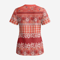 Hawaiian Hibiscus Honu Scrub Top Red Mele Kalikimaka Palaka Spirit - Polynesian Pride