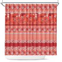 Hawaiian Hibiscus Honu Shower Curtain Red Mele Kalikimaka Palaka Spirit - Polynesian Pride