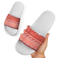 Hawaiian Hibiscus Honu Slide Sandals Red Mele Kalikimaka Palaka Spirit - Polynesian Pride