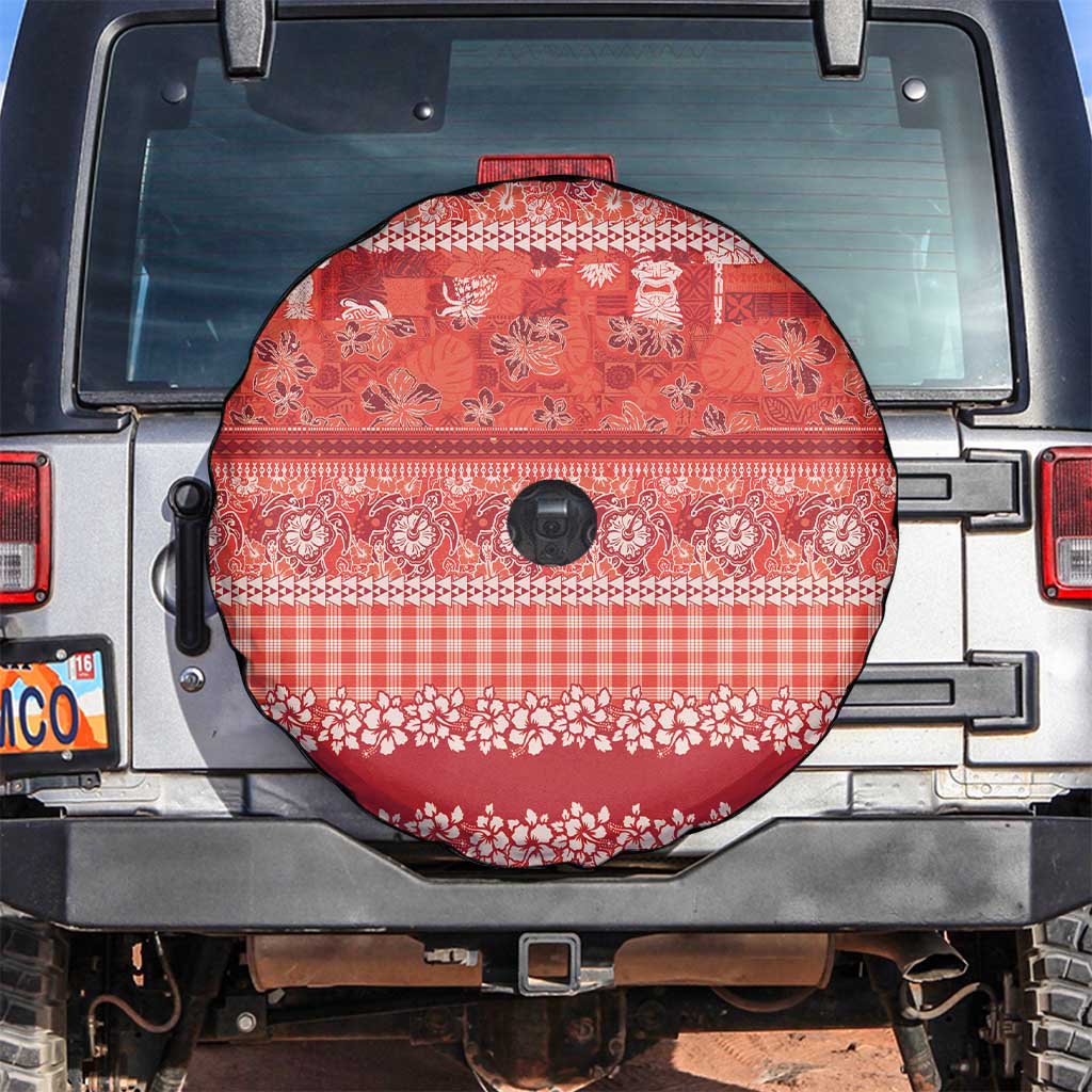 Hawaiian Hibiscus Honu Spare Tire Cover Red Mele Kalikimaka Palaka Spirit - Polynesian Pride