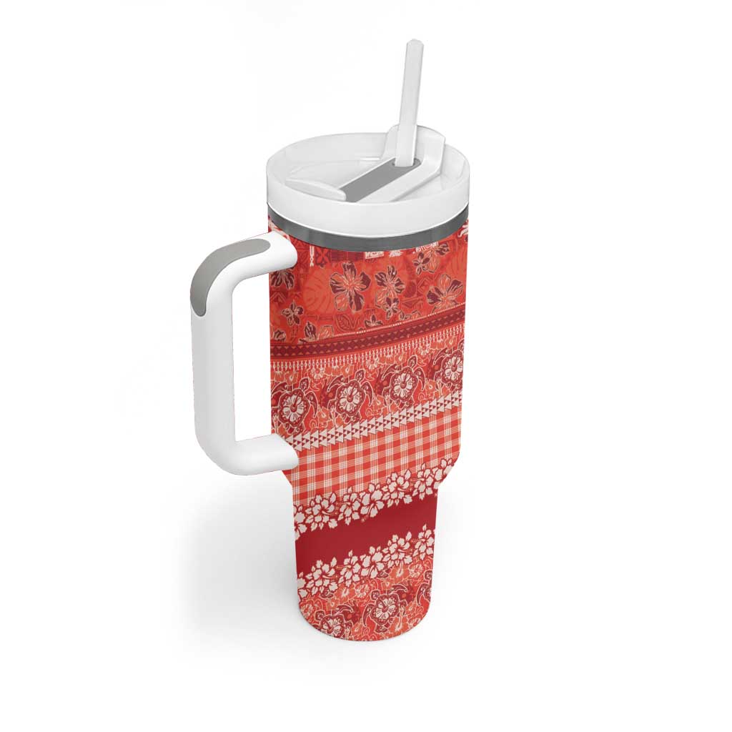 Hawaiian Hibiscus Honu Tumbler With Handle Red Mele Kalikimaka Palaka Spirit - Polynesian Pride