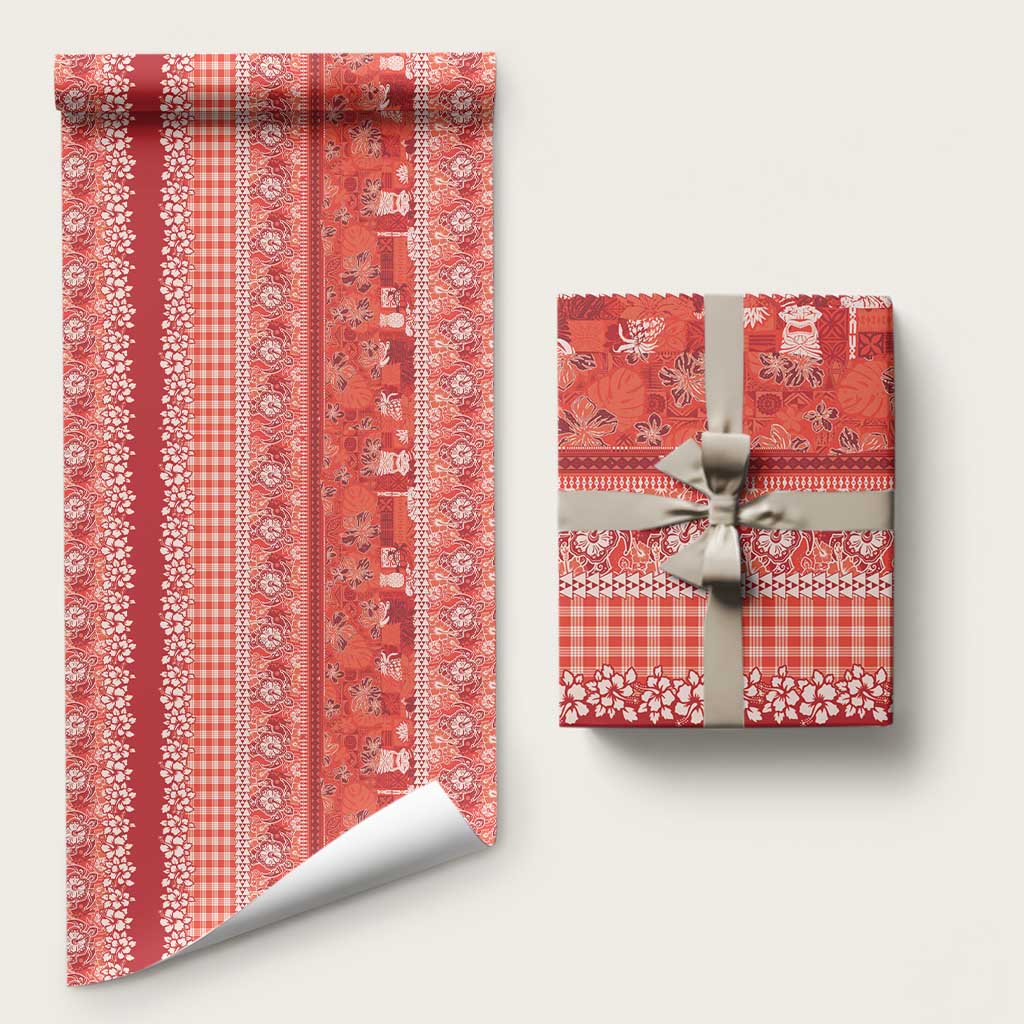 Hawaiian Hibiscus Honu Wrapping Paper Red Mele Kalikimaka Palaka Spirit - Polynesian Pride