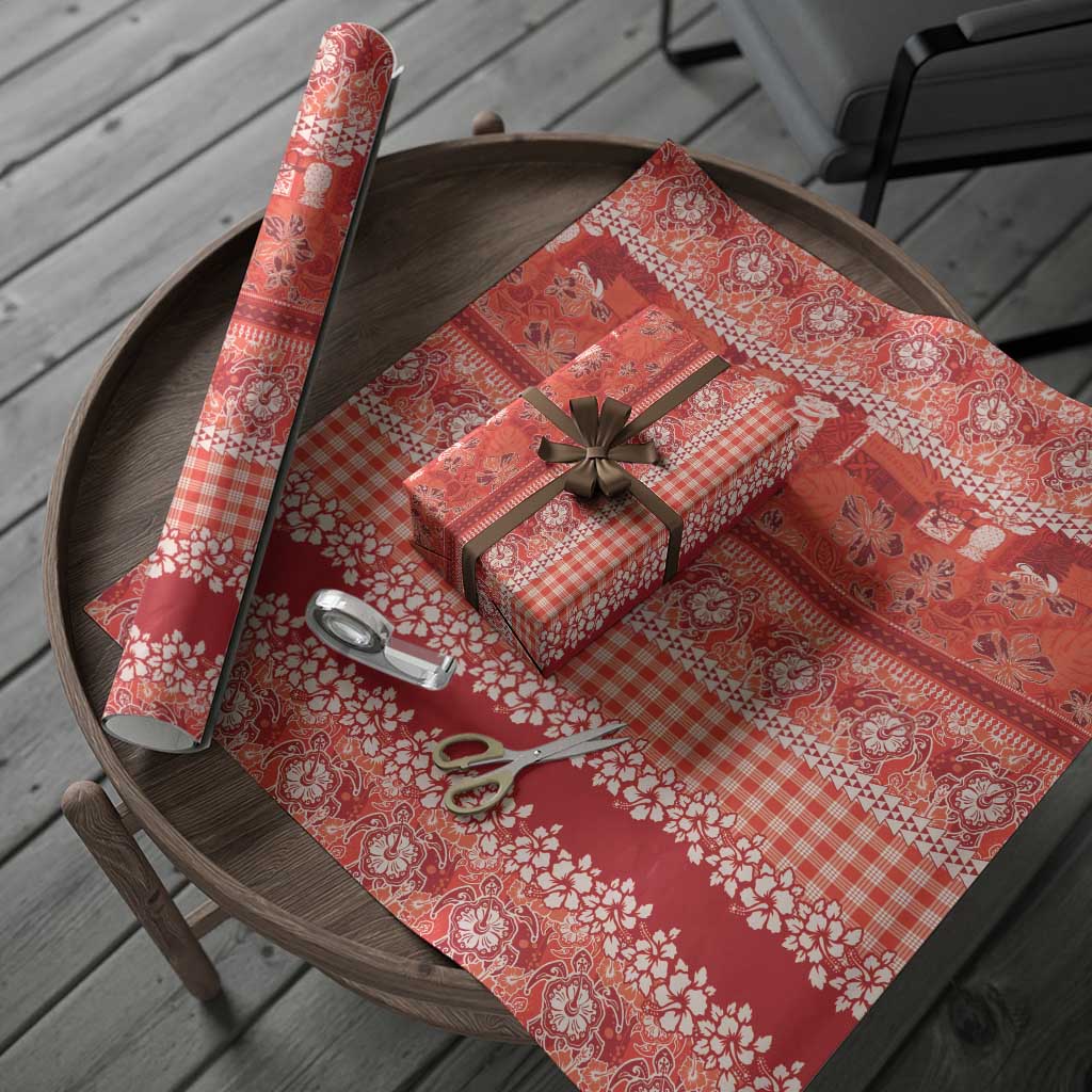 Hawaiian Hibiscus Honu Wrapping Paper Red Mele Kalikimaka Palaka Spirit - Polynesian Pride