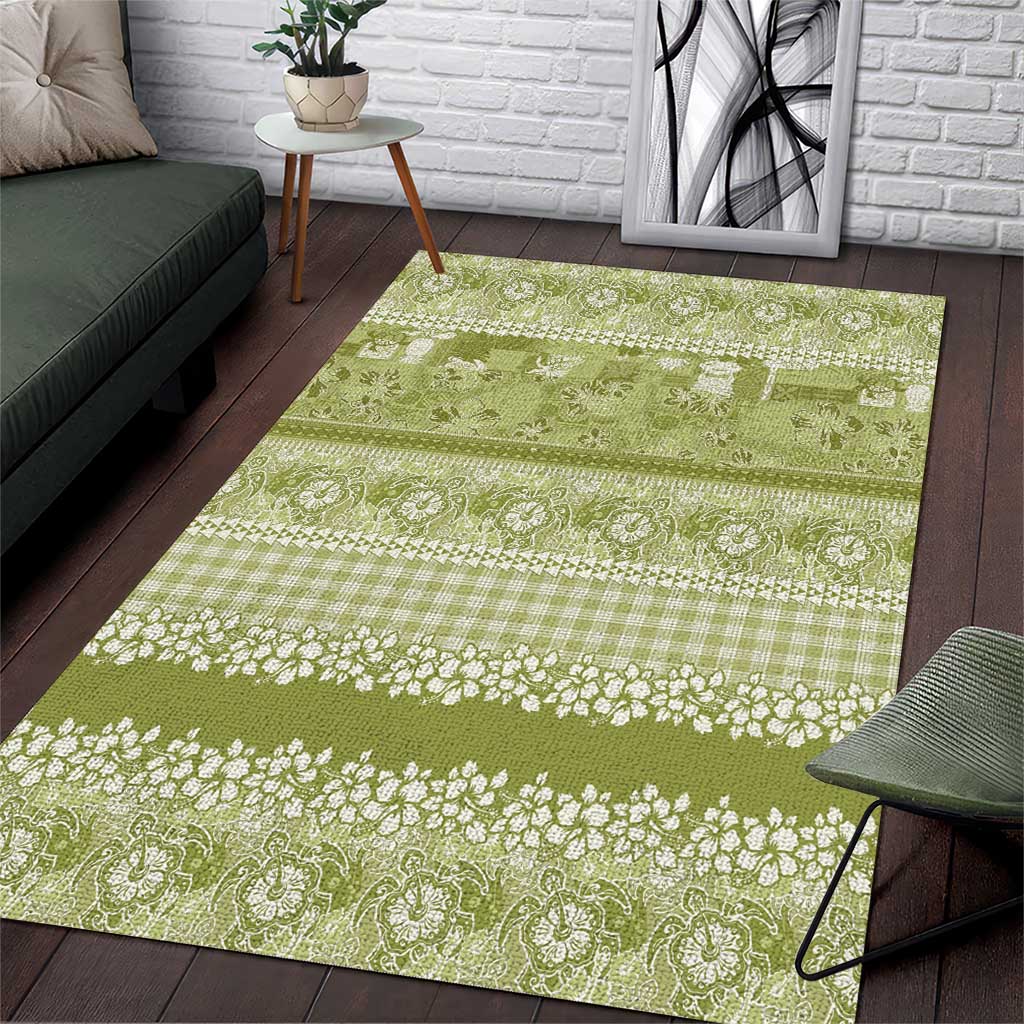 Hawaiian Hibiscus Honu Area Rug Sage Green Mele Kalikimaka Palaka Spirit - Polynesian Pride