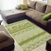 Hawaiian Hibiscus Honu Area Rug Sage Green Mele Kalikimaka Palaka Spirit - Polynesian Pride