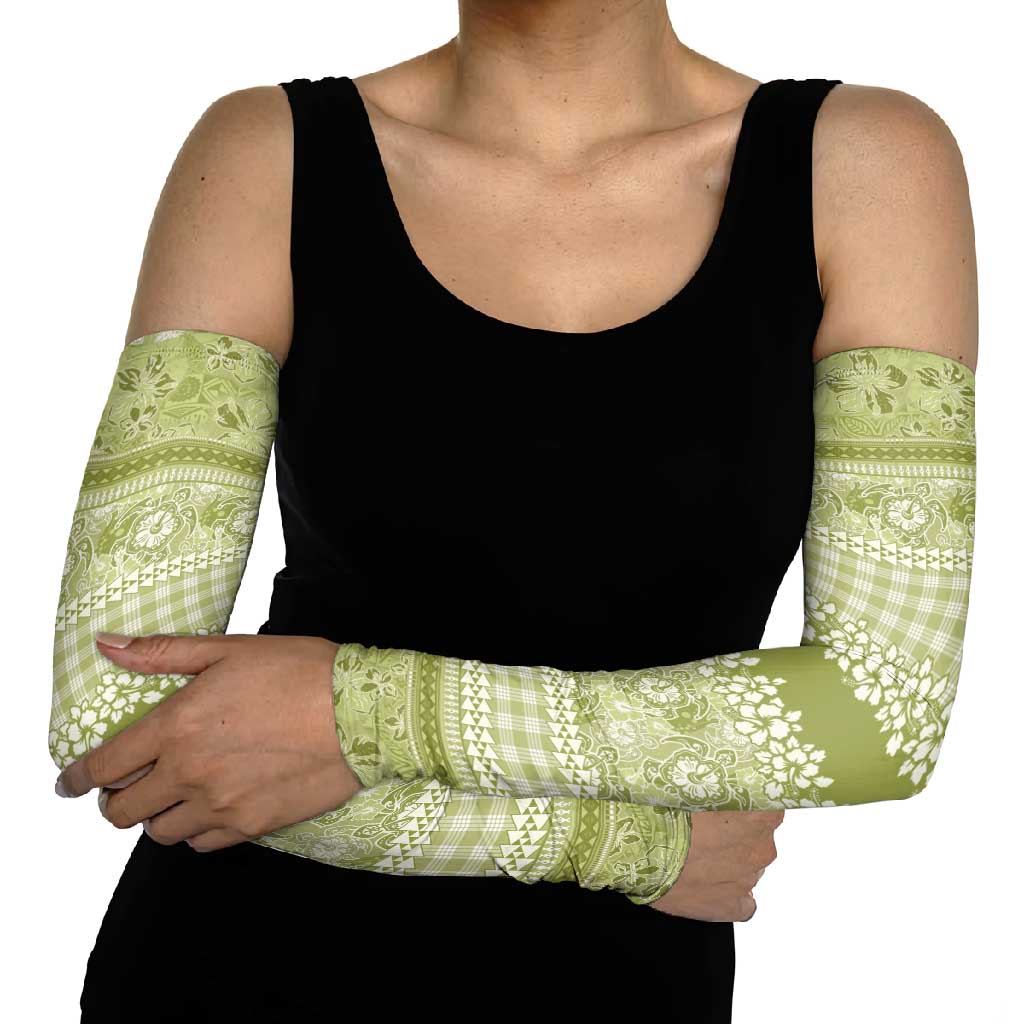 Hawaiian Hibiscus Honu Arm Sleeves Sage Green Mele Kalikimaka Palaka Spirit - Polynesian Pride