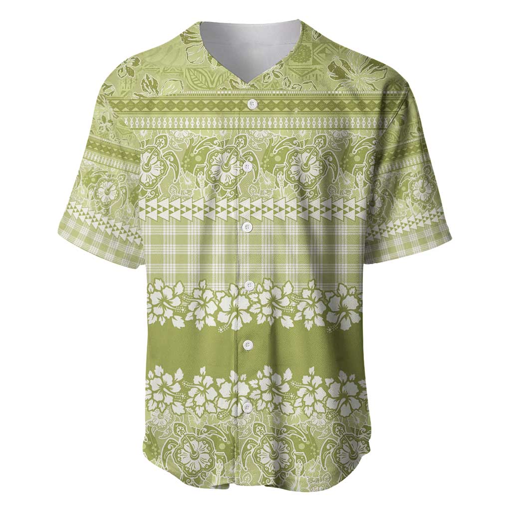 Hawaiian Hibiscus Honu Baseball Jersey Sage Green Mele Kalikimaka Palaka Spirit - Polynesian Pride