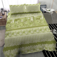 Hawaiian Hibiscus Honu Bedding Set Sage Green Mele Kalikimaka Palaka Spirit - Polynesian Pride