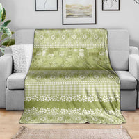Hawaiian Hibiscus Honu Blanket Sage Green Mele Kalikimaka Palaka Spirit - Polynesian Pride