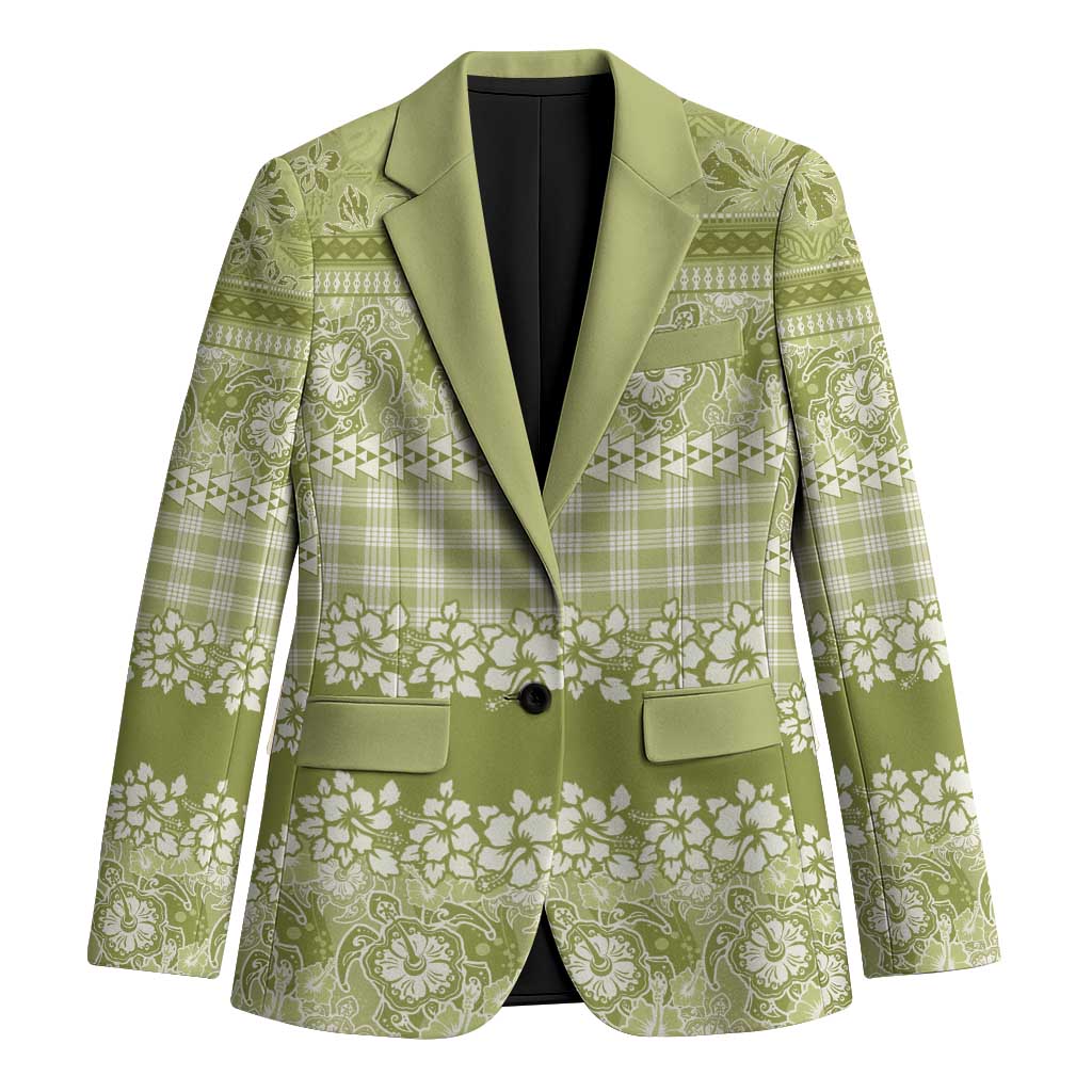 Hawaiian Hibiscus Honu Blazer Sage Green Mele Kalikimaka Palaka Spirit - Polynesian Pride