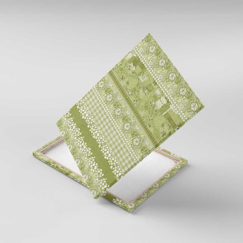 Hawaiian Hibiscus Honu Canvas Wall Art Sage Green Mele Kalikimaka Palaka Spirit - Polynesian Pride