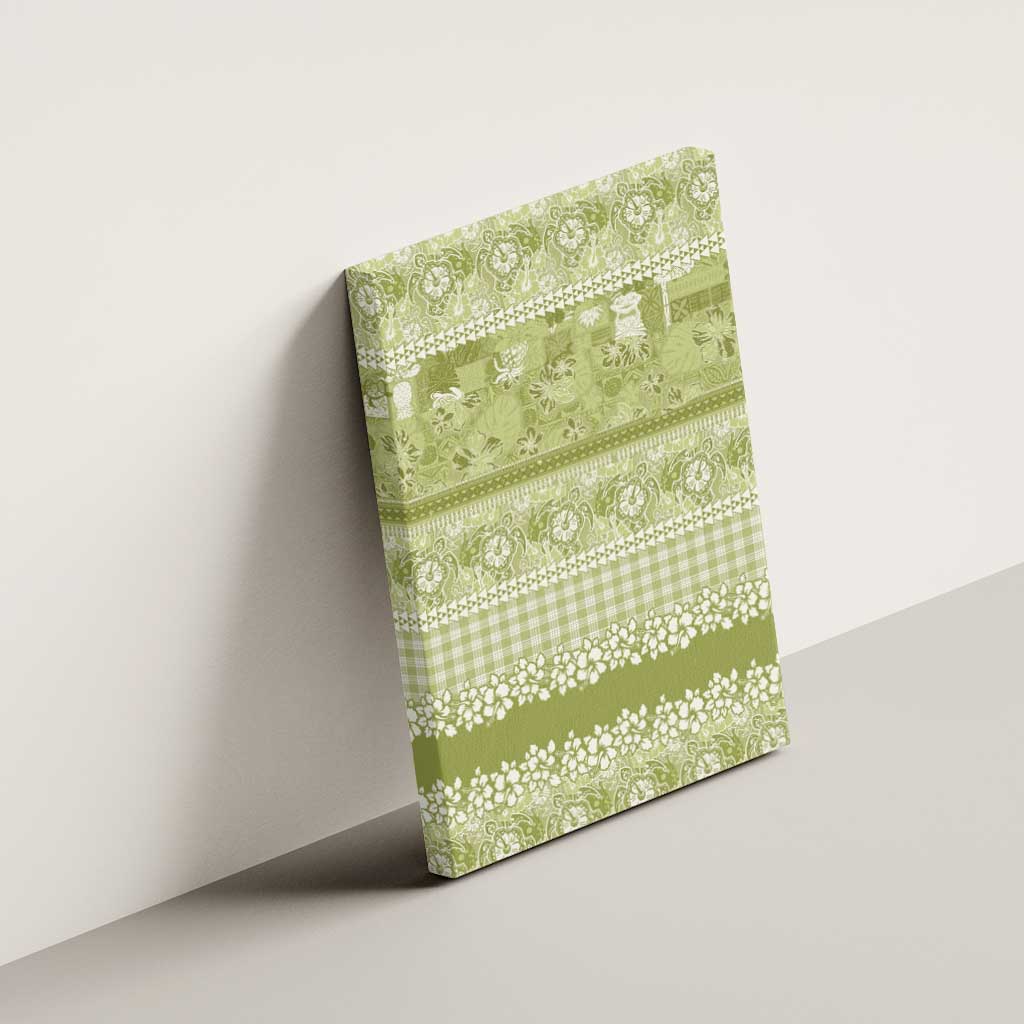 Hawaiian Hibiscus Honu Canvas Wall Art Sage Green Mele Kalikimaka Palaka Spirit - Polynesian Pride