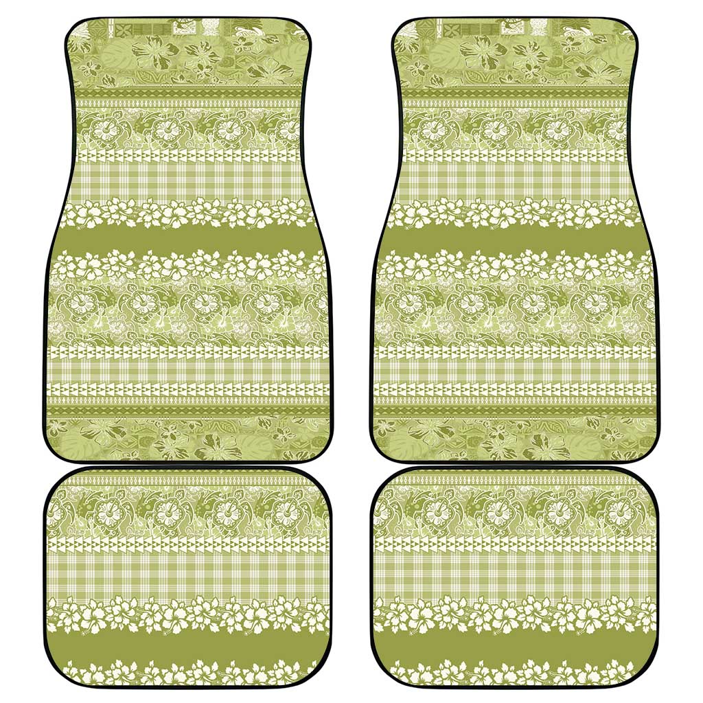Hawaiian Hibiscus Honu Car Mats Sage Green Mele Kalikimaka Palaka Spirit - Polynesian Pride