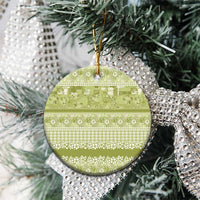 Hawaiian Hibiscus Honu Ceramic Ornament Sage Green Mele Kalikimaka Palaka Spirit - Polynesian Pride