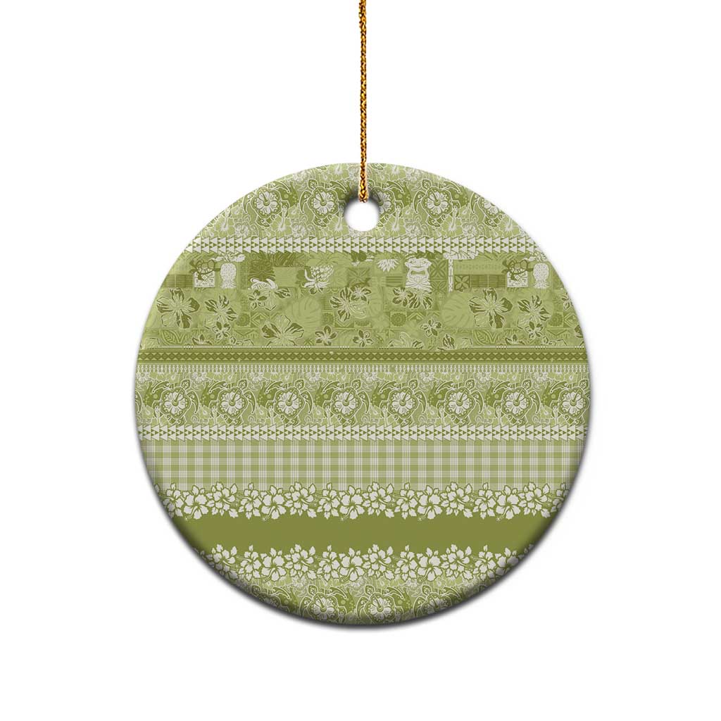 Hawaiian Hibiscus Honu Ceramic Ornament Sage Green Mele Kalikimaka Palaka Spirit - Polynesian Pride