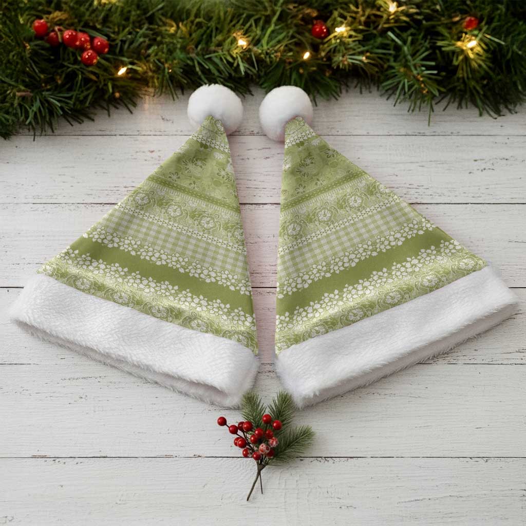 Hawaiian Hibiscus Honu Christmas Santa Hat Sage Green Mele Kalikimaka Palaka Spirit - Polynesian Pride