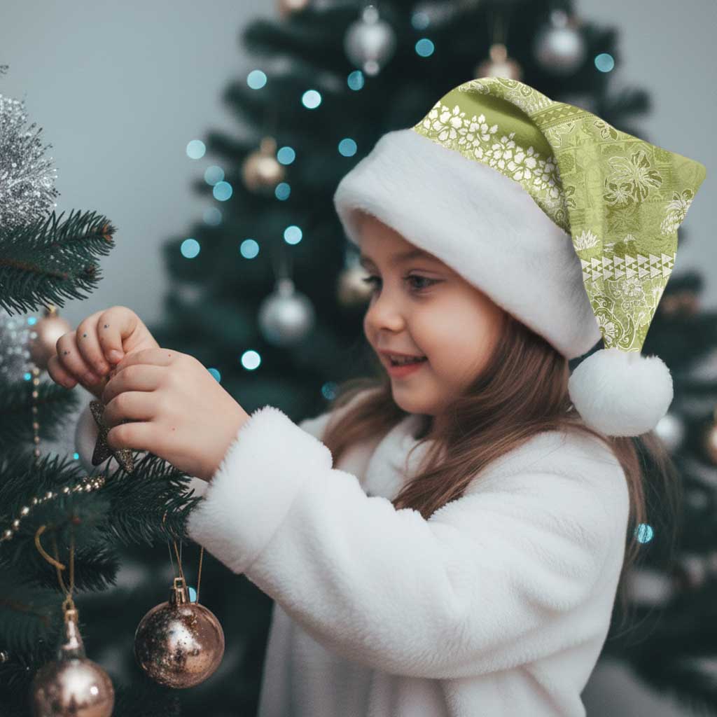 Hawaiian Hibiscus Honu Christmas Santa Hat Sage Green Mele Kalikimaka Palaka Spirit - Polynesian Pride