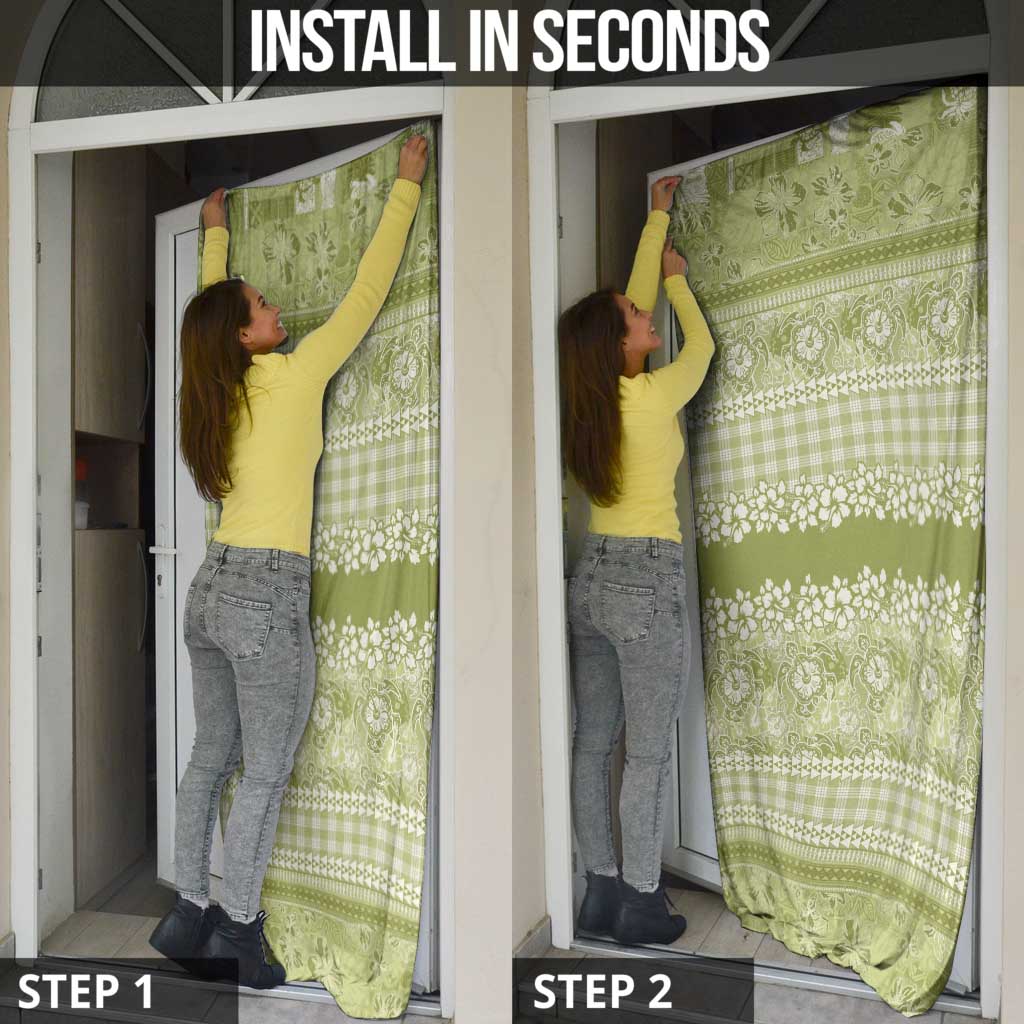 Hawaiian Hibiscus Honu Door Cover Sage Green Mele Kalikimaka Palaka Spirit - Polynesian Pride