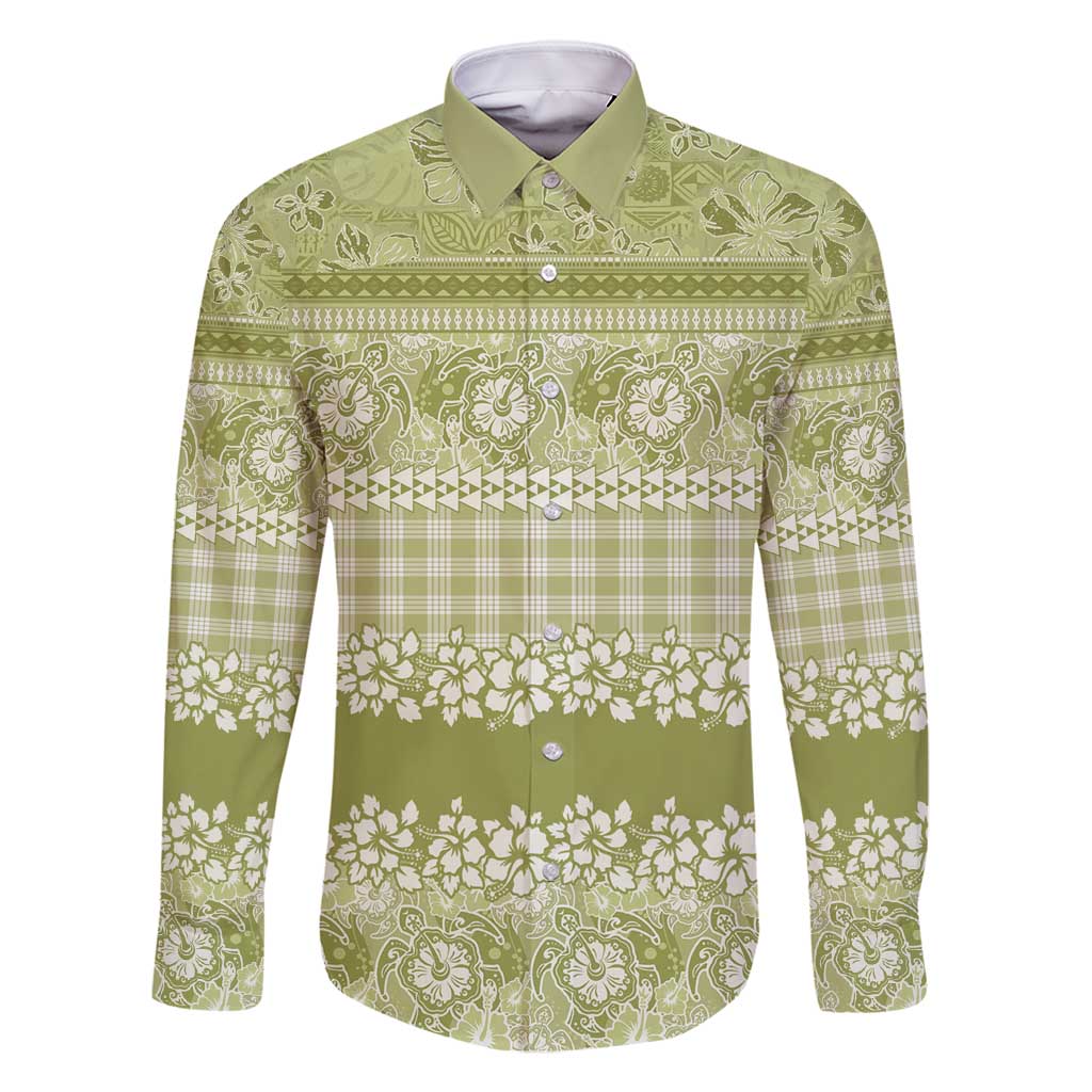 Hawaiian Hibiscus Honu Family Matching Mermaid Dress and Hawaiian Shirt Sage Green Mele Kalikimaka Palaka Spirit - Polynesian Pride