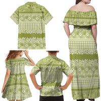 Hawaiian Hibiscus Honu Family Matching Off Shoulder Maxi Dress and Hawaiian Shirt Sage Green Mele Kalikimaka Palaka Spirit - Polynesian Pride