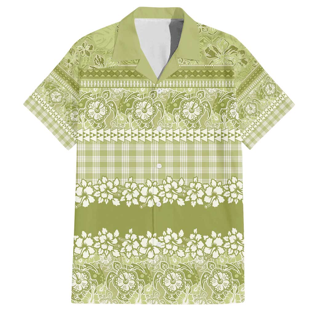 Hawaiian Hibiscus Honu Family Matching Off Shoulder Maxi Dress and Hawaiian Shirt Sage Green Mele Kalikimaka Palaka Spirit - Polynesian Pride