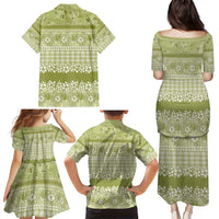 Hawaiian Hibiscus Honu Family Matching Puletasi and Hawaiian Shirt Sage Green Mele Kalikimaka Palaka Spirit - Polynesian Pride