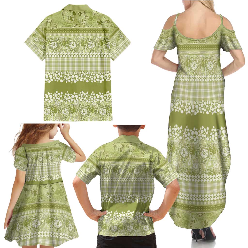 Hawaiian Hibiscus Honu Family Matching Summer Maxi Dress and Hawaiian Shirt Sage Green Mele Kalikimaka Palaka Spirit - Polynesian Pride