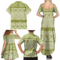 Hawaiian Hibiscus Honu Family Matching Summer Maxi Dress and Hawaiian Shirt Sage Green Mele Kalikimaka Palaka Spirit - Polynesian Pride