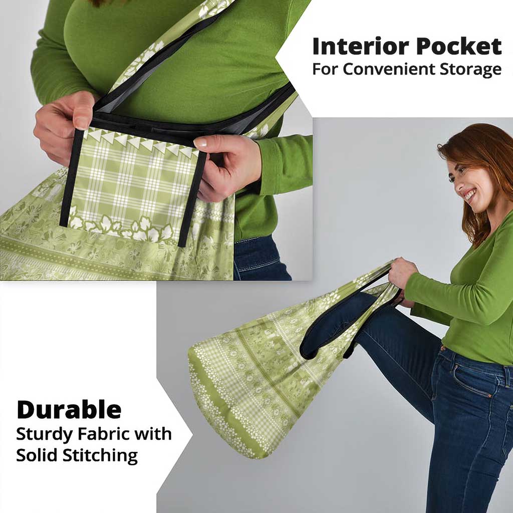 Hawaiian Hibiscus Honu Grocery Bag Sage Green Mele Kalikimaka Palaka Spirit - Polynesian Pride