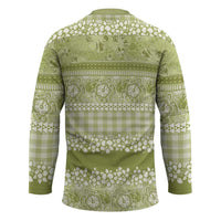 Hawaiian Hibiscus Honu Hockey Jersey Sage Green Mele Kalikimaka Palaka Spirit - Polynesian Pride