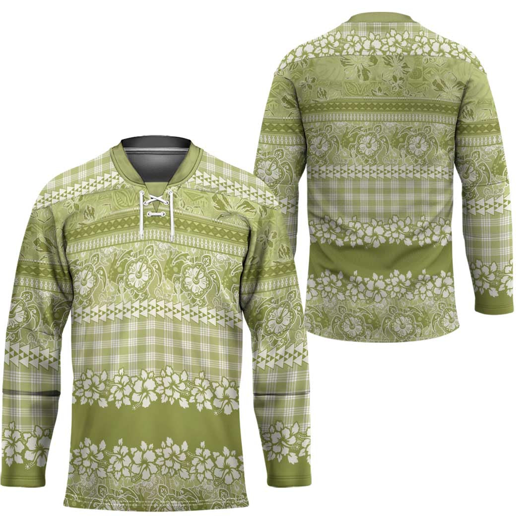 Hawaiian Hibiscus Honu Hockey Jersey Sage Green Mele Kalikimaka Palaka Spirit - Polynesian Pride