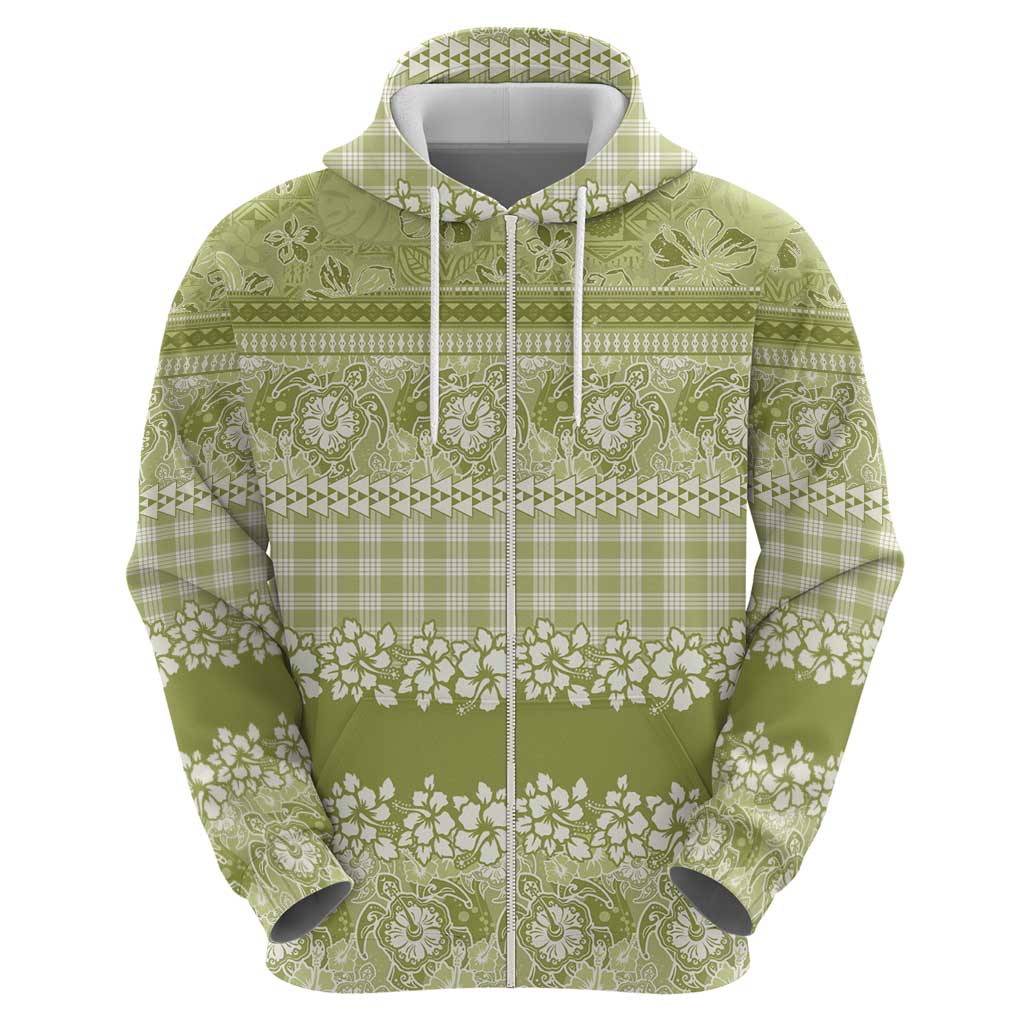 Hawaiian Hibiscus Honu Hoodie Sage Green Mele Kalikimaka Palaka Spirit - Polynesian Pride