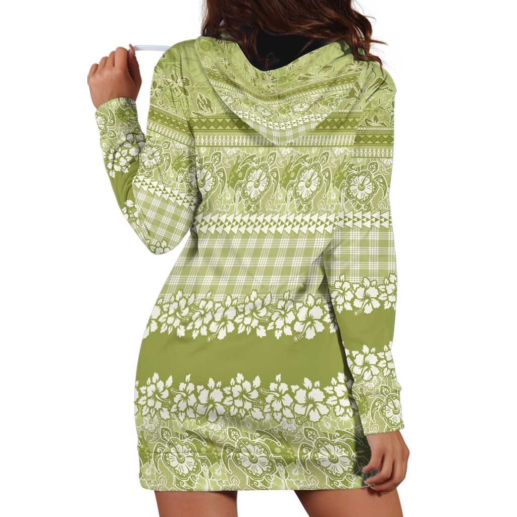 Hawaiian Hibiscus Honu Hoodie Dress Sage Green Mele Kalikimaka Palaka Spirit - Polynesian Pride