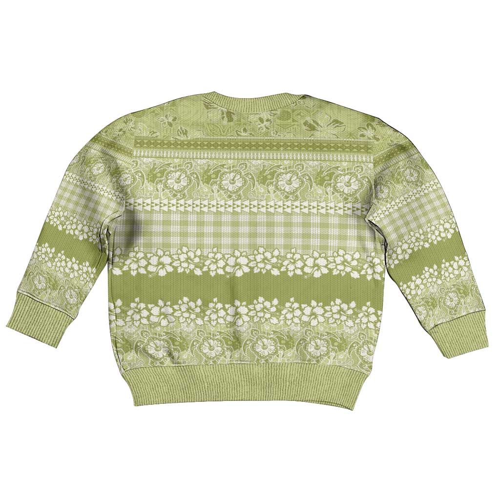 Hawaiian Hibiscus Honu Kid Ugly Christmas Sweater Sage Green Mele Kalikimaka Palaka Spirit - Polynesian Pride
