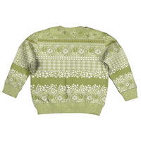 Hawaiian Hibiscus Honu Kid Ugly Christmas Sweater Sage Green Mele Kalikimaka Palaka Spirit - Polynesian Pride