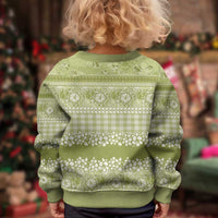 Hawaiian Hibiscus Honu Kid Ugly Christmas Sweater Sage Green Mele Kalikimaka Palaka Spirit - Polynesian Pride