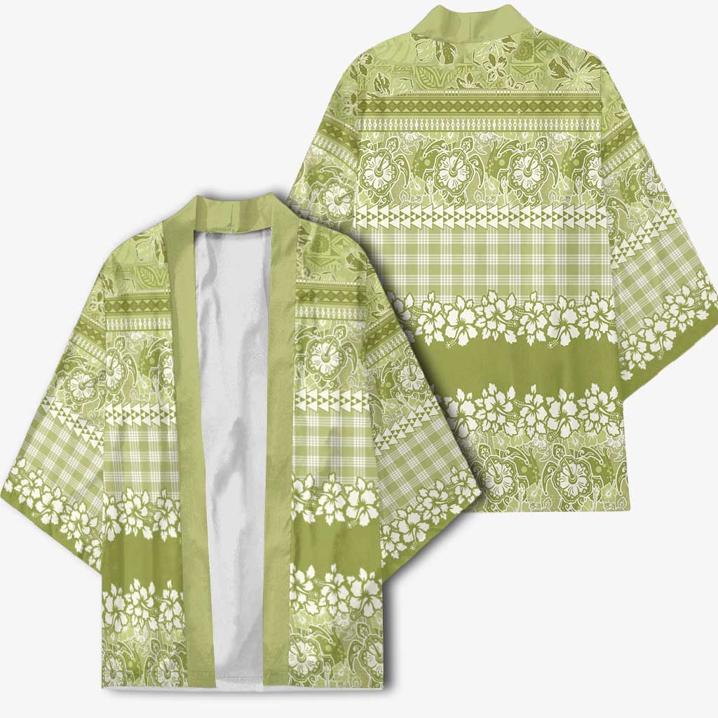 Hawaiian Hibiscus Honu Kimono Sage Green Mele Kalikimaka Palaka Spirit - Polynesian Pride