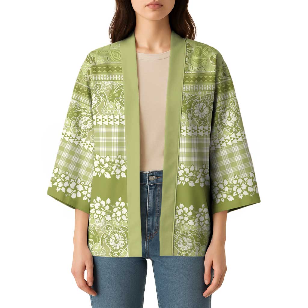 Hawaiian Hibiscus Honu Kimono Sage Green Mele Kalikimaka Palaka Spirit - Polynesian Pride