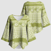 Hawaiian Hibiscus Honu Kimono Sleeve Blouse Sage Green Mele Kalikimaka Palaka Spirit - Polynesian Pride