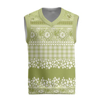 Hawaiian Hibiscus Honu Christmas Knitted V-Neck Vest Sage Green Mele Kalikimaka Palaka Spirit - Polynesian Pride