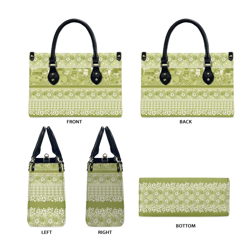 Hawaiian Hibiscus Honu Leather Bag Sage Green Mele Kalikimaka Palaka Spirit - Polynesian Pride