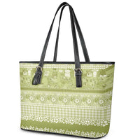 Hawaiian Hibiscus Honu Leather Tote Bag Sage Green Mele Kalikimaka Palaka Spirit - Polynesian Pride