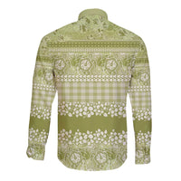 Hawaiian Hibiscus Honu Long Sleeve Button Shirt Sage Green Mele Kalikimaka Palaka Spirit - Polynesian Pride