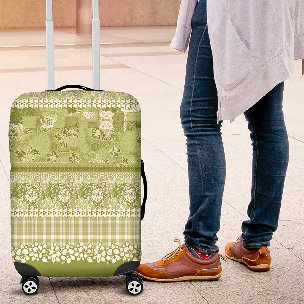 Hawaiian Hibiscus Honu Luggage Cover Sage Green Mele Kalikimaka Palaka Spirit - Polynesian Pride