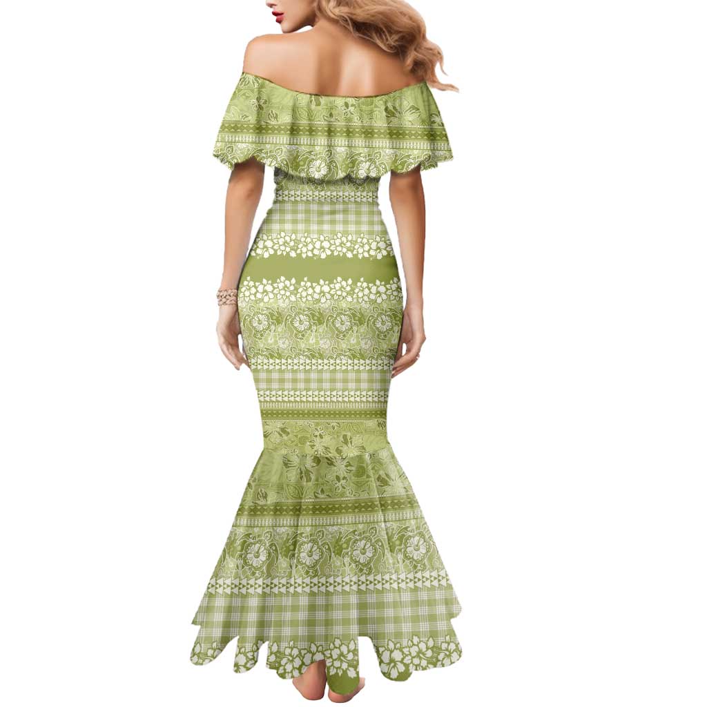 Hawaiian Hibiscus Honu Mermaid Dress Sage Green Mele Kalikimaka Palaka Spirit - Polynesian Pride