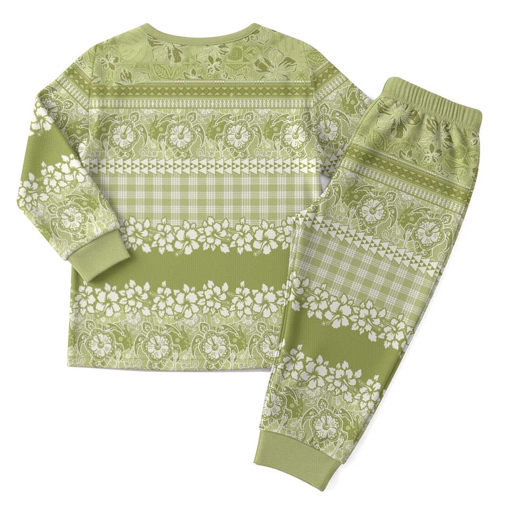 Hawaiian Hibiscus Honu Christmas Pajama Set Sage Green Mele Kalikimaka Palaka Spirit - Polynesian Pride